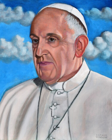Картина под названием "Portrait of Pope Fr…" - Andrea Vandoni, Подлинное произведение искусства, Масло