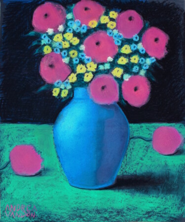 Tekening getiteld "VASE OF FLOWERS - 4" door Andrea Vandoni, Origineel Kunstwerk, Pastel