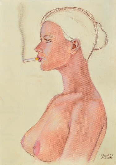 Tekening getiteld "Bust study of a nak…" door Andrea Vandoni, Origineel Kunstwerk, Pastel Gemonteerd op Karton