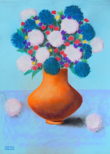 Рисунок под названием "VASE OF FLOWER - 7" - Andrea Vandoni, Подлинное произведение искусства, Пастель Установлен на картон