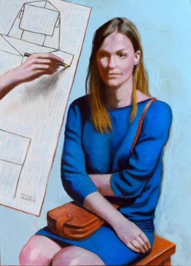 Drawing titled "Modern Portrait - 5" by Andrea Vandoni, Original Artwork, Pastel Mounted on Cardboard