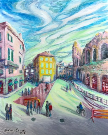 Peinture intitulée "Passeggiata a Verona" par Andrea Canale, Œuvre d'art originale, Huile