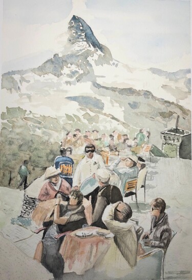 Schilderij getiteld "Zermatt 1965" door Andrea Caruso, Origineel Kunstwerk, Aquarel