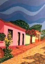 Painting titled "Casario/ Houses faç…" by Andréa Dórea, Original Artwork