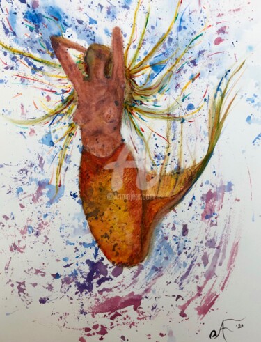 Картина под названием "Mermai̶d" - Andrea Falchi, Подлинное произведение искусства, Акварель