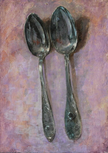 Malerei mit dem Titel "zwei Löffel" von Andreas Lochter, Original-Kunstwerk, Öl