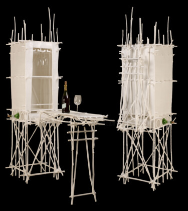 Design intitulée "Bandoo Bar Cabinet" par Andreas Loeschner-Gornau, Œuvre d'art originale, Meuble
