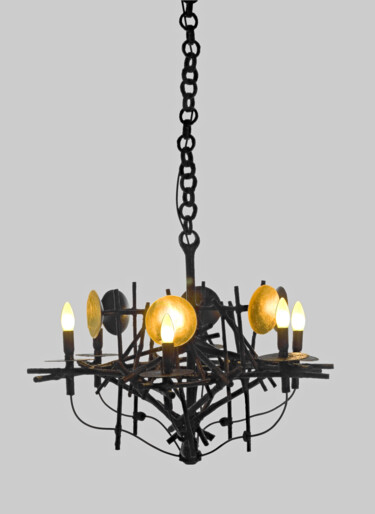 Design mit dem Titel "Chandelier "Bandoo"" von Andreas Loeschner-Gornau, Original-Kunstwerk, Holz