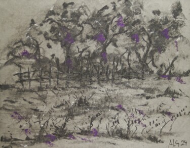 Drawing titled "Obstbäume am Dorf" by Andreas Loeschner-Gornau, Original Artwork, Charcoal