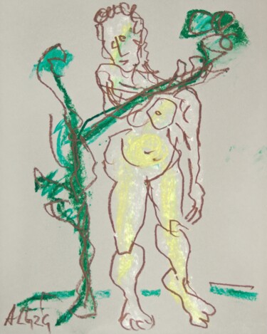 Desenho intitulada "Eva am Baum" por Andreas Loeschner-Gornau, Obras de arte originais, Pastel
