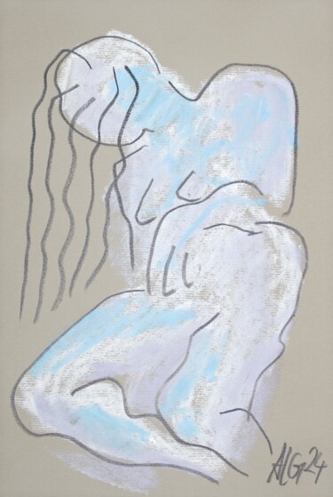 Drawing titled "Melancholisch" by Andreas Loeschner-Gornau, Original Artwork, Chalk