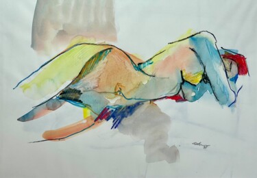 Gravures & estampes intitulée "Akt #1" par Andreas Ostermann, Œuvre d'art originale, Aquarelle