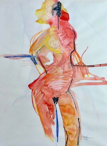 Painting titled "Akt #4" by Andreas Ostermann, Original Artwork, Watercolor