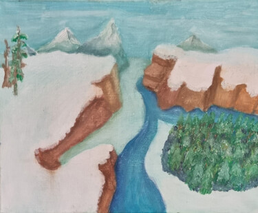 Malerei mit dem Titel "Winterlandschaft" von Andreas Wolf Von Guggenberger, Original-Kunstwerk, Acryl