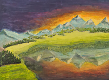 Malerei mit dem Titel "Berge mit See" von Andreas Wolf Von Guggenberger, Original-Kunstwerk, Acryl
