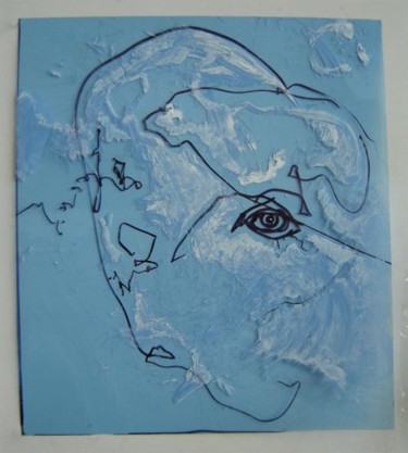 Pittura intitolato "volto in blu" da Andrea Volterra, Opera d'arte originale