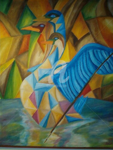 Painting titled "Cisnes (Pintura Ofe…" by André Da Luz (luxbridge), Original Artwork, Oil