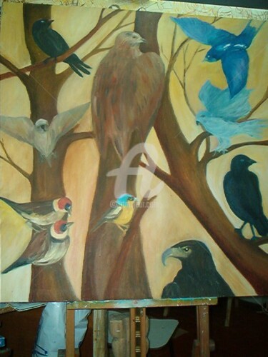 Pintura intitulada "Nocturnal Birds" por André Da Luz (luxbridge), Obras de arte originais, Óleo
