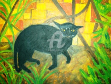 Painting titled "Black Cat" by André Da Luz (luxbridge), Original Artwork, Oil