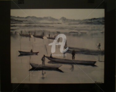 Pintura titulada "A Pesca no Rio" por André Da Luz (luxbridge), Obra de arte original