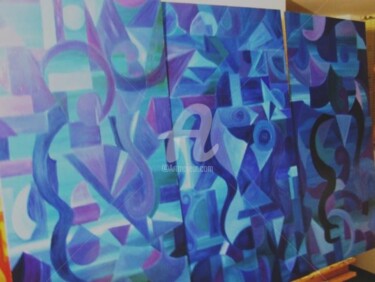 Картина под названием "tríptico  in blue s…" - André Da Luz (luxbridge), Подлинное произведение искусства, Масло