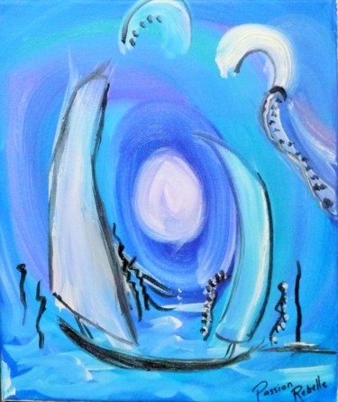 Painting titled "berce-par-la-lune.j…" by Passion Rebelle, Original Artwork, Oil