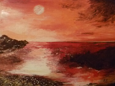 Painting titled "coucher de soleil" by Andrée Schiano Di Cola, Original Artwork, Oil Mounted on Wood Stretcher frame