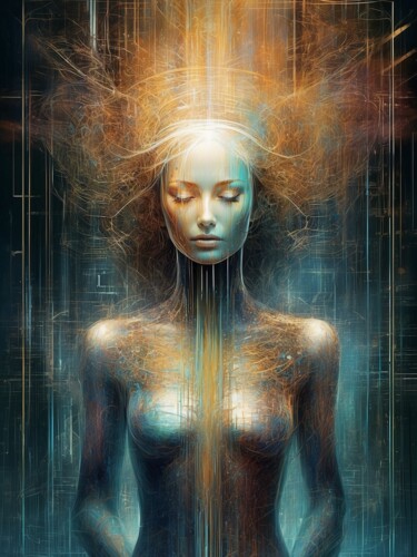 Digital Arts titled "Wired Serenity" by Andreea Dobos, Original Artwork, AI generated image Mounted on Metal