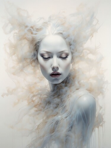 Digitale Kunst mit dem Titel "Cryogenic Beauty" von Andreea Dobos, Original-Kunstwerk, KI-generiertes Bild Auf Aluminium mon…