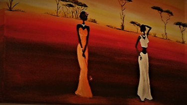 Peinture intitulée "Soeurs africaines" par Andrée Mercier, Œuvre d'art originale, Acrylique