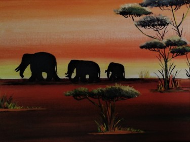 Peinture intitulée "Famille "Elephants"" par Andrée Mercier, Œuvre d'art originale, Acrylique