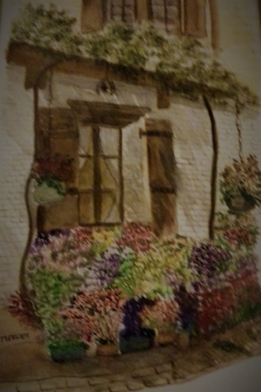 Peinture intitulée "maison-et-fleurs.jpg" par Andrée Mercier, Œuvre d'art originale, Aquarelle