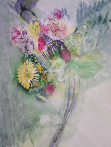 Peinture intitulée "Bouquet" par Andrée Mollard, Œuvre d'art originale, Encre