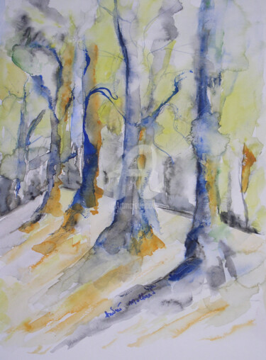 Peinture intitulée "Sous les arbres" par Andrée Mollard, Œuvre d'art originale, Encre
