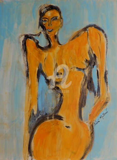 Schilderij getiteld "Déhanché orange" door Andrée Mollard, Origineel Kunstwerk, Acryl