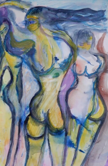 Schilderij getiteld "Danse jaune et bleue" door Andrée Mollard, Origineel Kunstwerk, Acryl