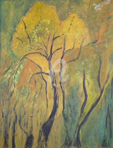 Pintura intitulada "Arbres en automne" por Andrée Mollard, Obras de arte originais
