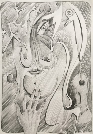 Рисунок под названием "Играет Рихтер" - Елена Маслакова, Подлинное произведение искусства, Карандаш