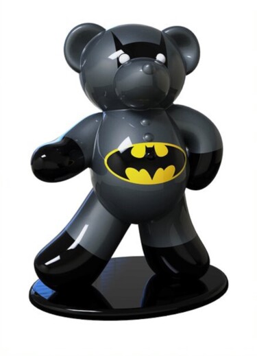 Sculpture intitulée "Ours Pop Art Batman…" par Harouna Andre Guillabert Gacko, Œuvre d'art originale, Résine