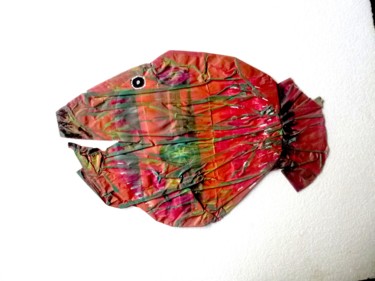 Sculpture titled "Poisson rouge Vénit…" by André Guégan, Original Artwork, Paper