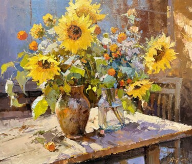 Painting titled "Sunflowers" by Andrei Belaichuk, Original Artwork, Oil
