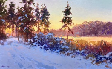 Painting titled "Winter Evening" by Andrei Belaichuk, Original Artwork, Oil