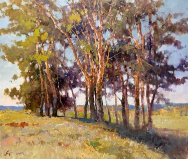Pittura intitolato "Pines" da Andrei Belaichuk, Opera d'arte originale, Olio