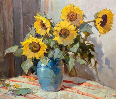 Painting titled "Sunflowers3" by Andrei Belaichuk, Original Artwork, Oil