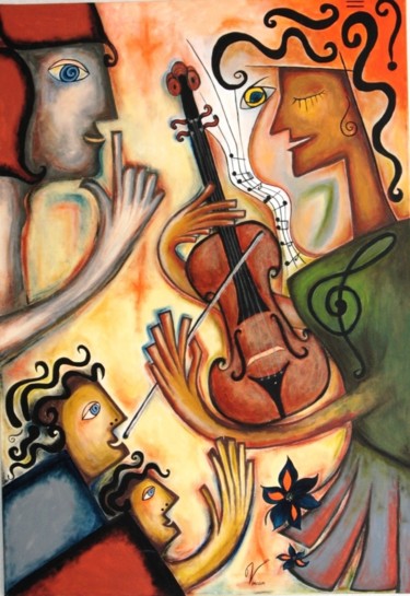 Painting titled "Dreaming of Music" by Maria Voican, Original Artwork, Acrylic