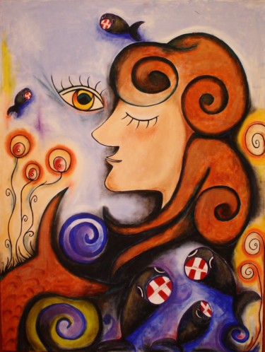 Malerei mit dem Titel "Die Meerjungfrau /…" von Maria Voican, Original-Kunstwerk, Acryl