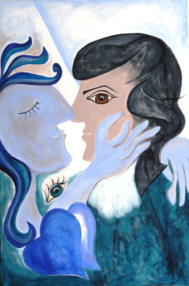 Peinture intitulée "Blaue Liebe von Emi…" par Maria Voican, Œuvre d'art originale, Acrylique
