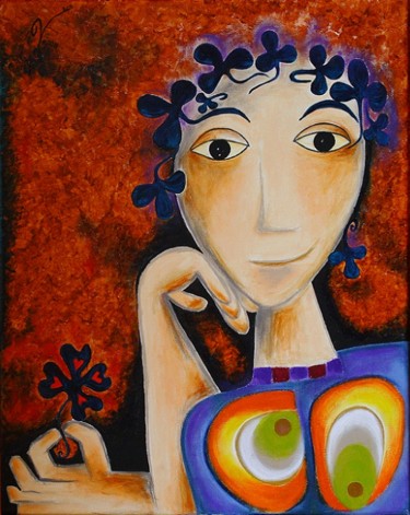 Malerei mit dem Titel "Die glückliche Frau" von Maria Voican, Original-Kunstwerk, Acryl