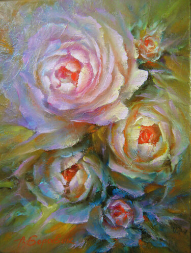 Картина под названием "Наивные розы" - Андрей Боравик, Подлинное произведение искусства, Масло