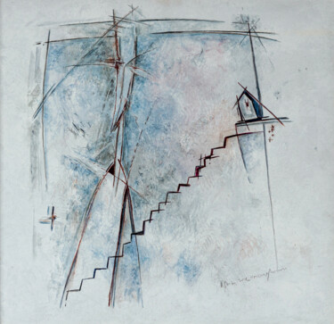 Malerei mit dem Titel "The Red Staircase" von Andrei Dukhounikau, Original-Kunstwerk, Aquarell Auf Andere starre Platte mont…